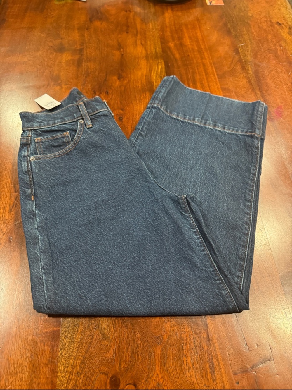 High Waisted Dark Wash Tall Hem Wide Leg Ankle Jeans - Picture 8 of 12